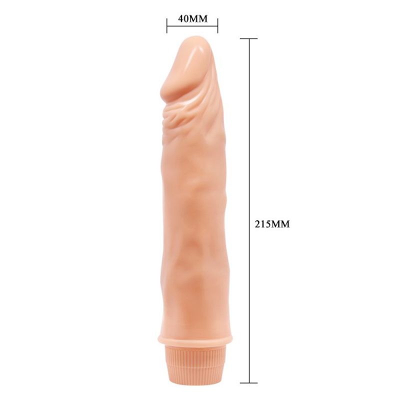 penis z wibracjami dla kobiet 21 cm. Zasilany bateriami. Cielisty