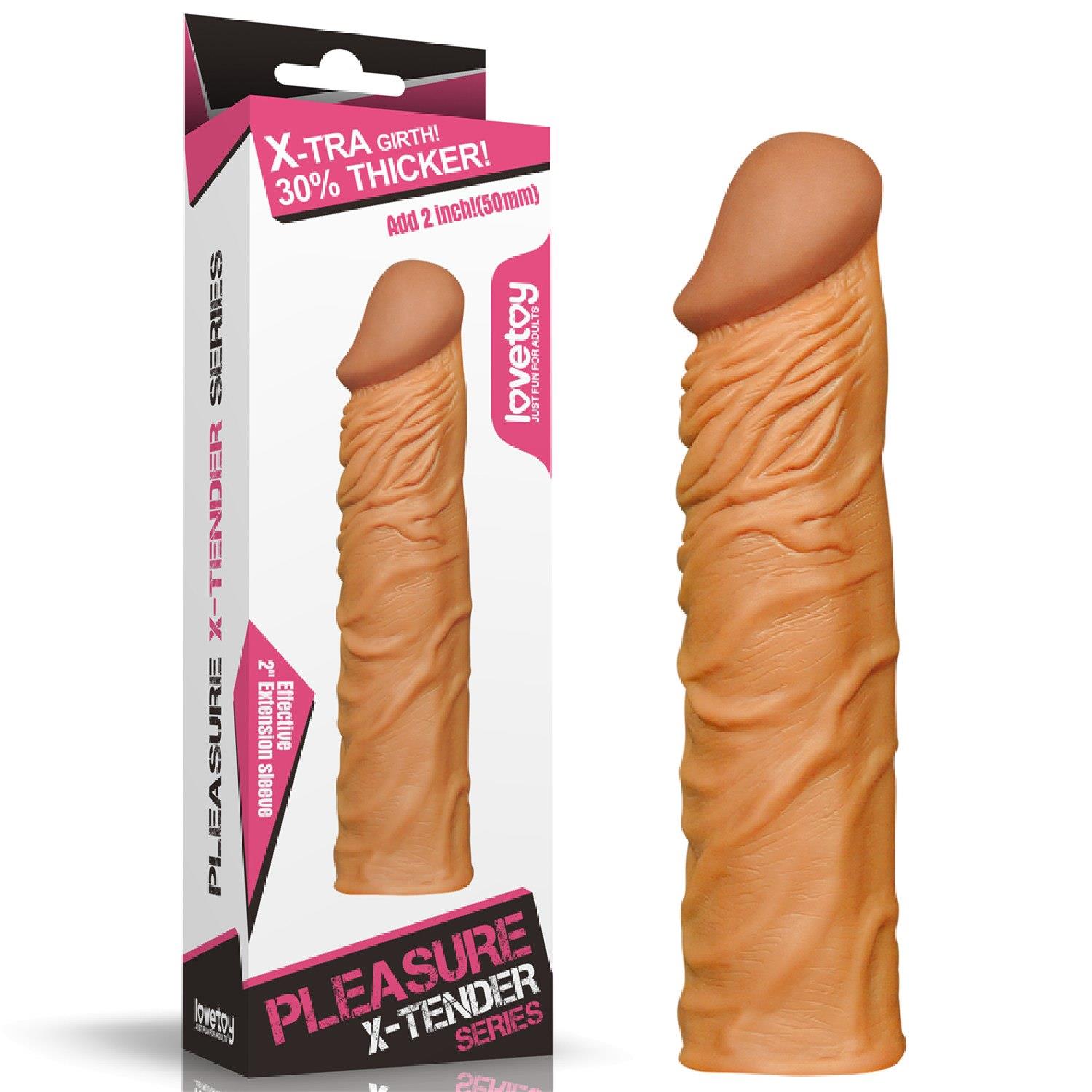 10-LV1052-11 Add 2"" Pleasure X Tender Penis Sleeve Brown - obrazek 1