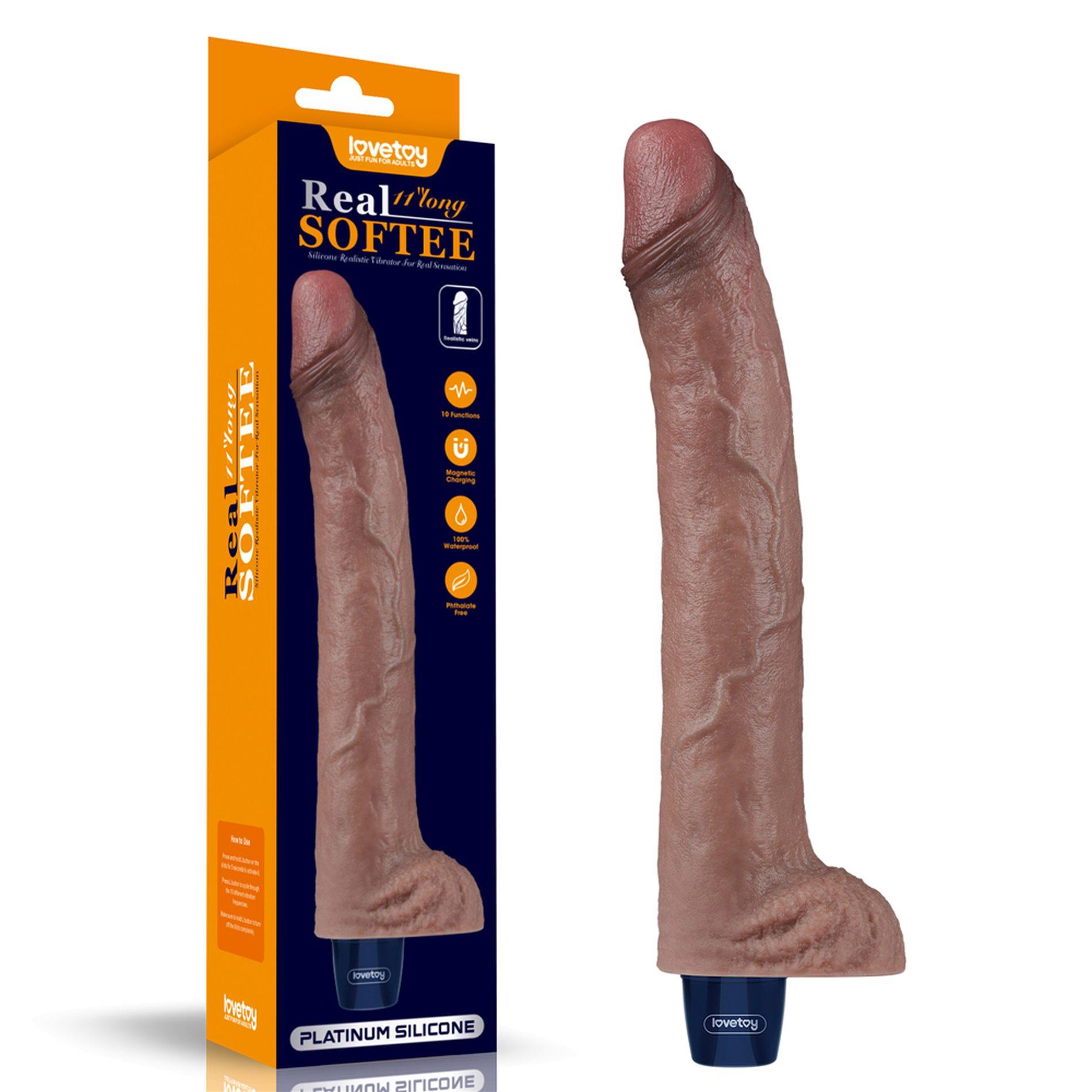 10-LV430224 11" REAL SOFTEE Rechargeable Silicone Vibrating Dildo - obrazek 1