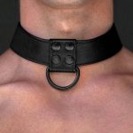 Bondage Fetish Black Matt Collar With Leash - obrazek 4