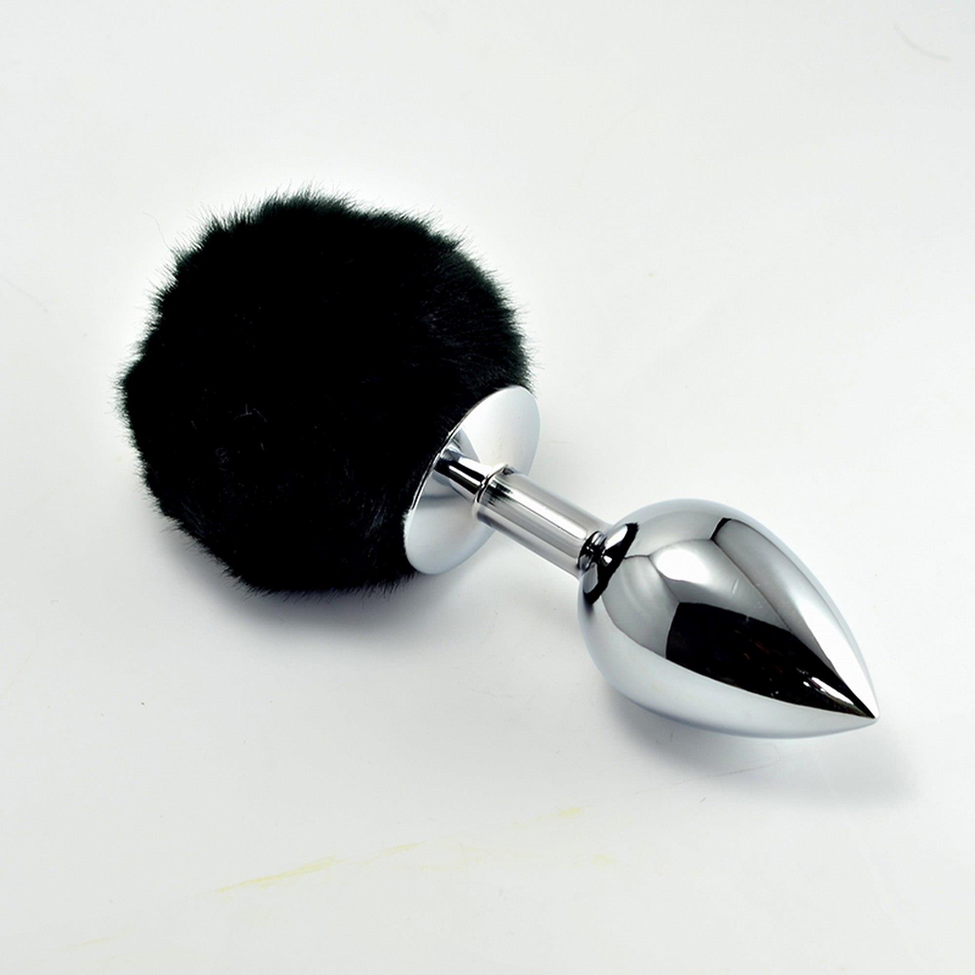 10-RO-L024L Pompon Metal Plug Large Black - obrazek 1