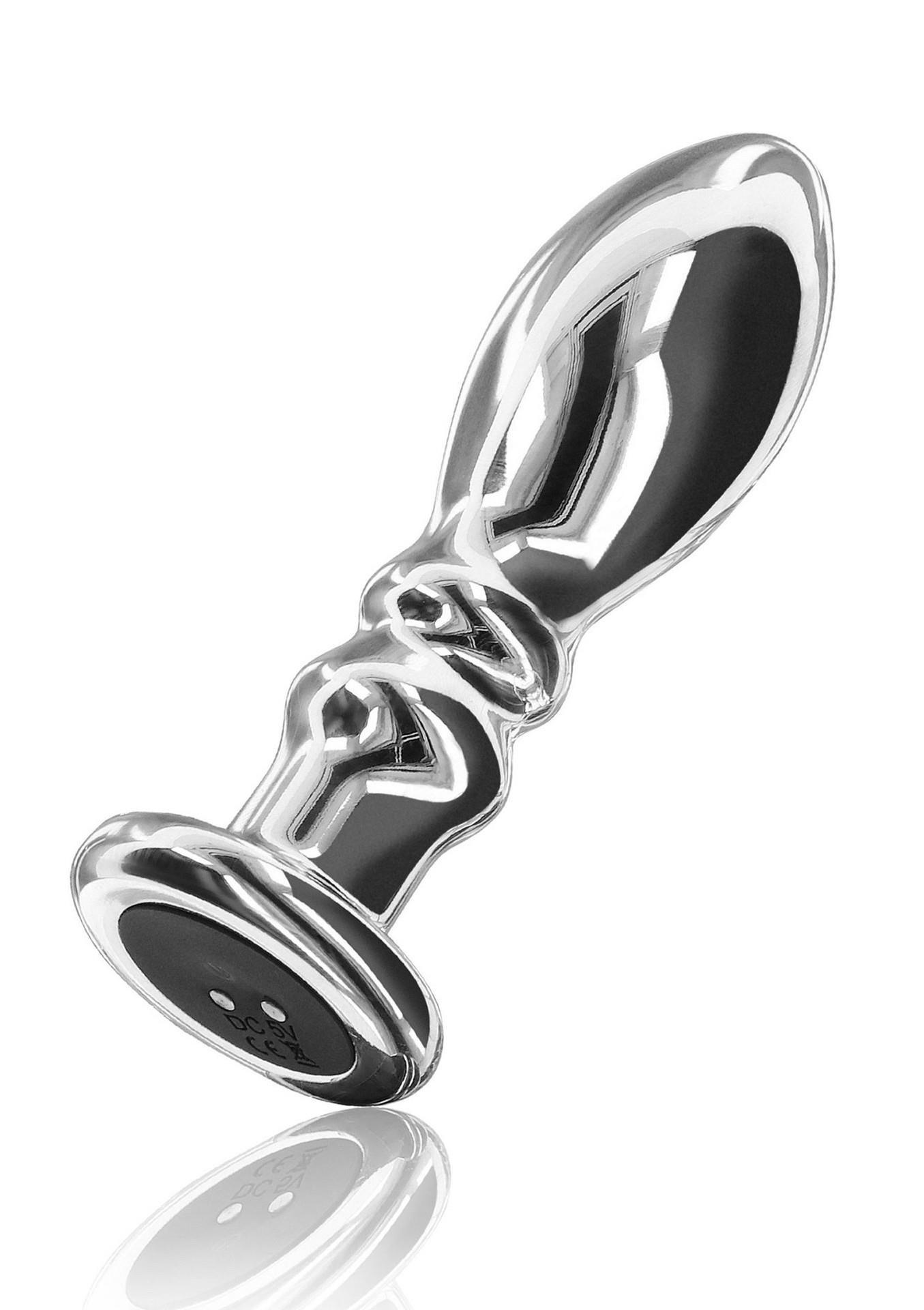 10058_SILVER_01 Buttplug Vibr. Ribbed Medium Silver - obrazek 1