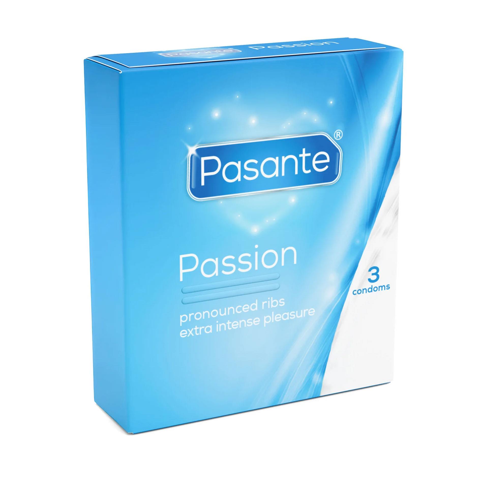 111-R0325K_01 Pasante Ribbed/Passion Condoms 3 pcs - obrazek 1