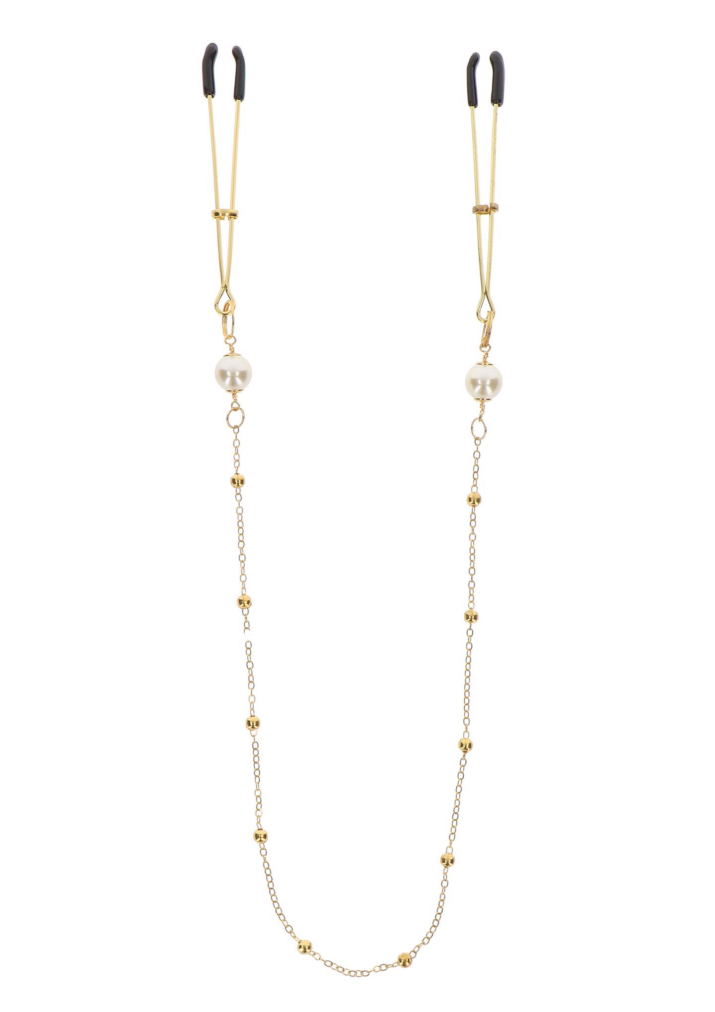 17280_GOLD_01 Tweezers Pearl & Deluxe Chain Gold - obrazek 1