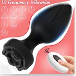 Power Escorts - Princess Plug - Remote Rose Design Plug - USB Rechargeable - 10 Functions - Black - obrazek 4