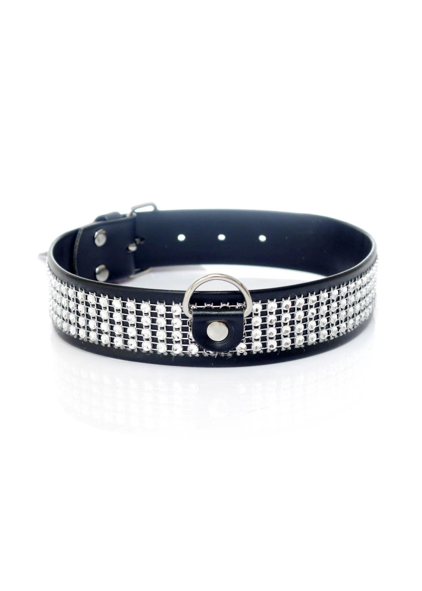 33-00101 Fetish B - Series Collar with crystals 3 cm silver - obrazek 1