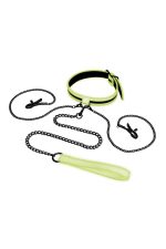 WHIPSMART GLOW IN THE DARK COLLAR WITH NIPPLE CLIPS AND LEASH - obrazek 2