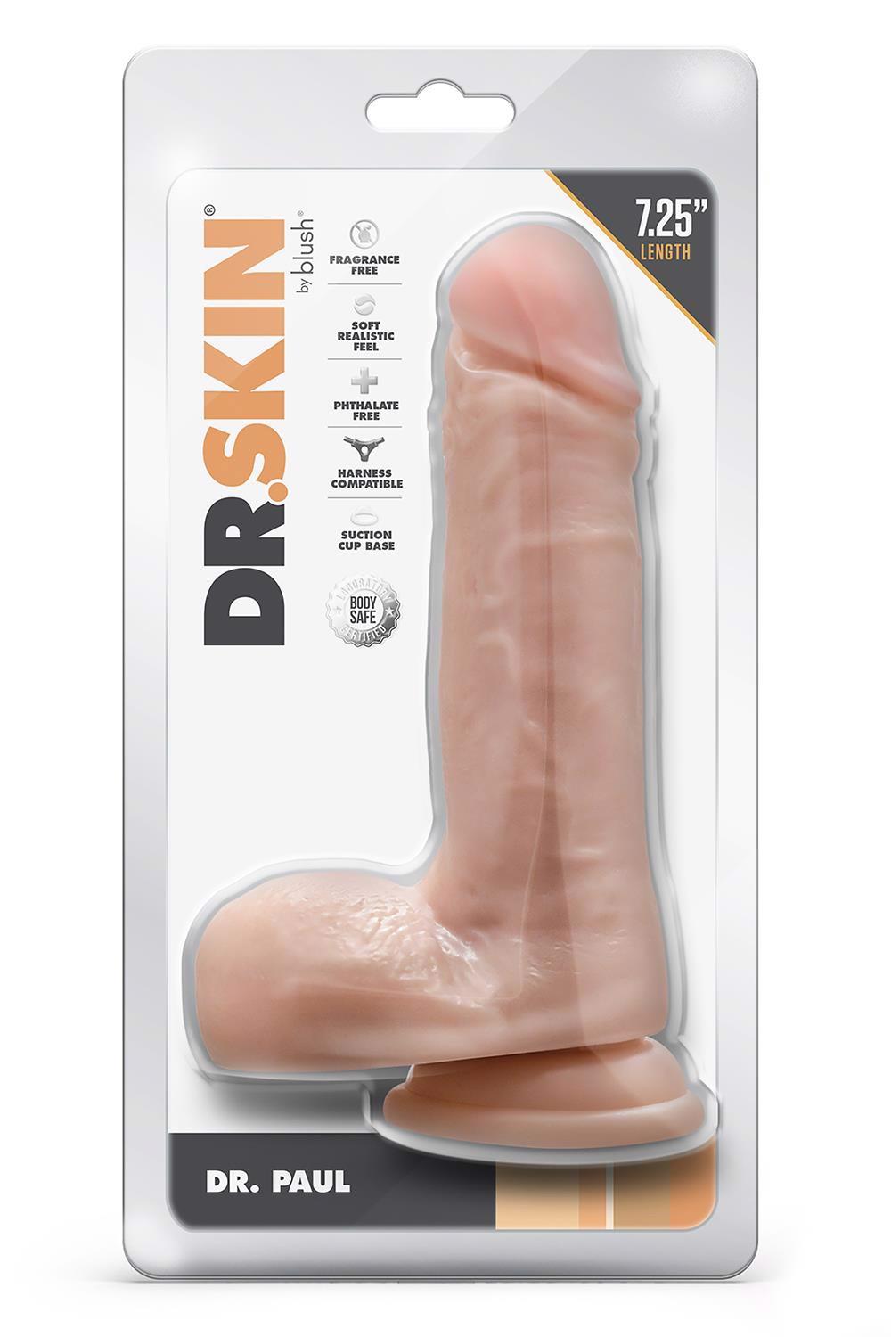 35-331938 DR. SKIN DR. PAUL 7.25 INCH DILDO WITH BALLS BEIGE - obrazek 1