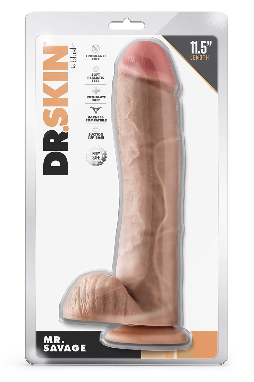 35-331946 DR. SKIN MR. SAVAGE 11.5 INCH DILDO WITH BALLS BEIGE - obrazek 1