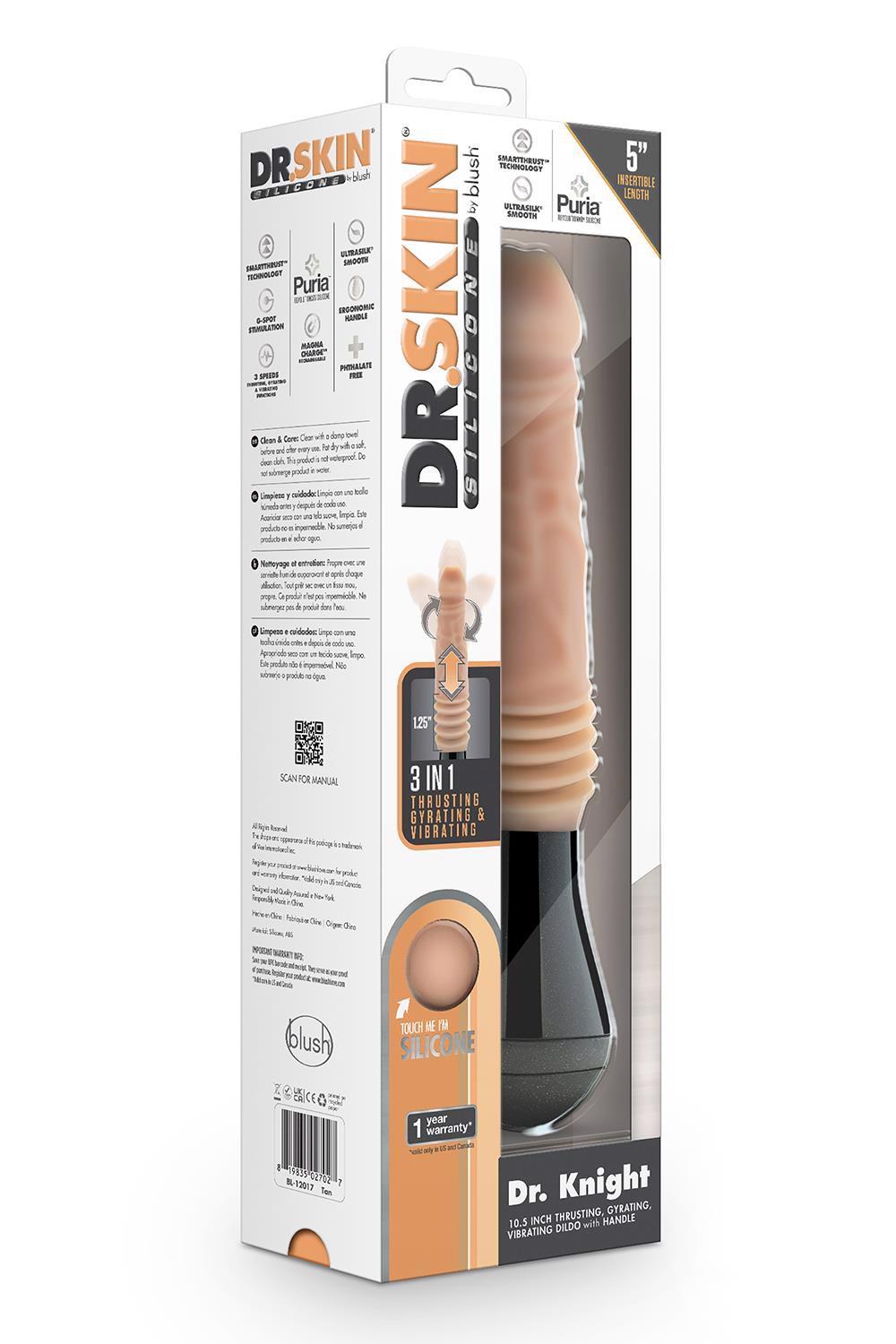 35-332018 DR. SKIN SILICONE DR. KNIGHT THRUSTING GYRATING VIBRATING DILDO BEIGE - obrazek 1