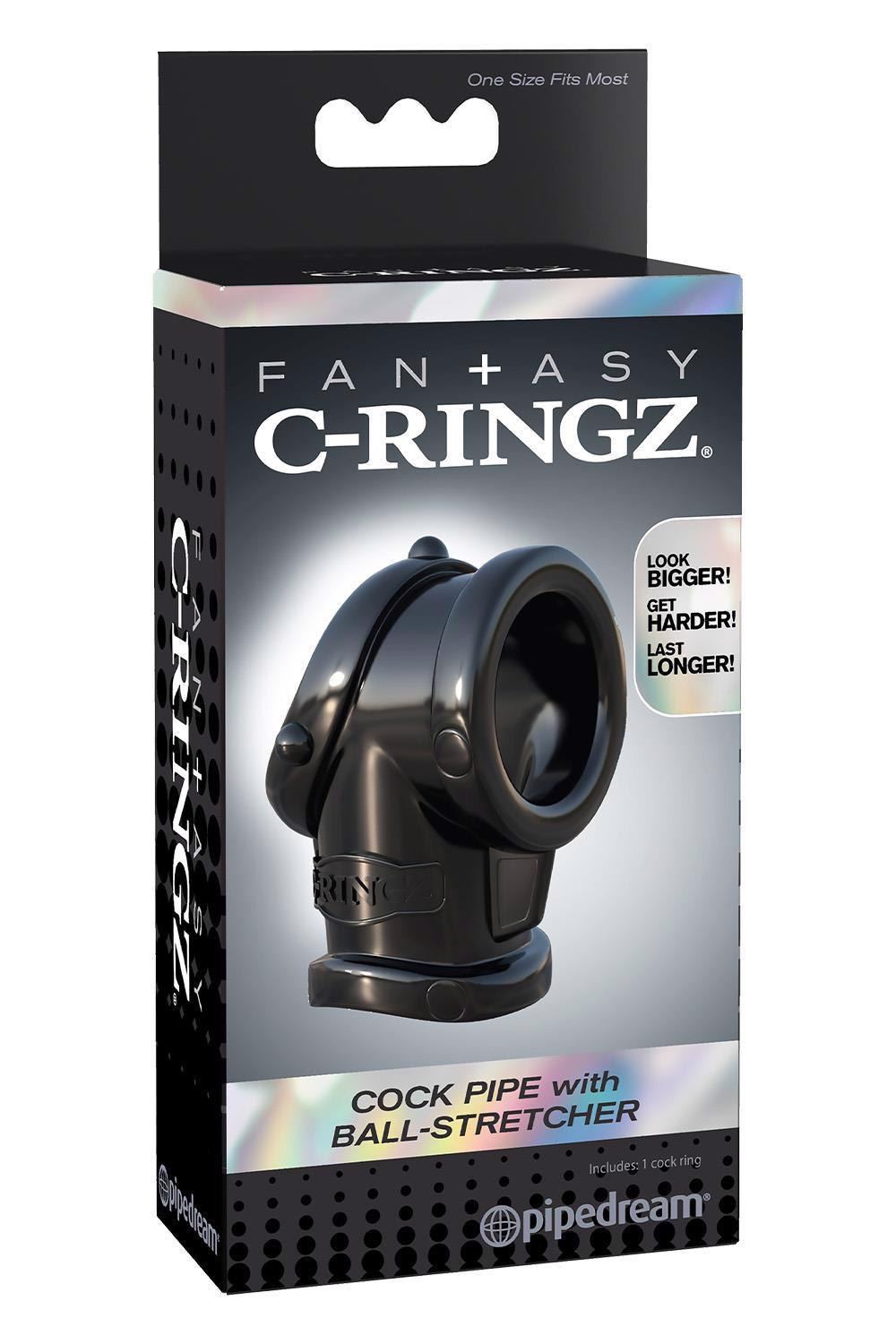 35-61066 FANTASY C-RINGZ COCK PIPE WITH BALL-STRETCHER BLACK - obrazek 1