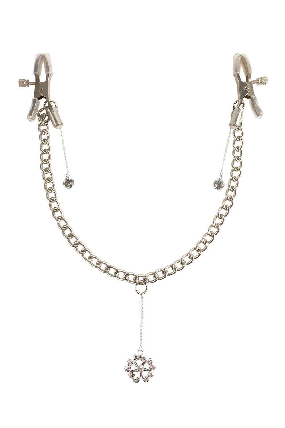 35-61189_1 FETISH FANTASY SERIES CRYSTAL NIPPLE CLAMPS SILVER - obrazek 1