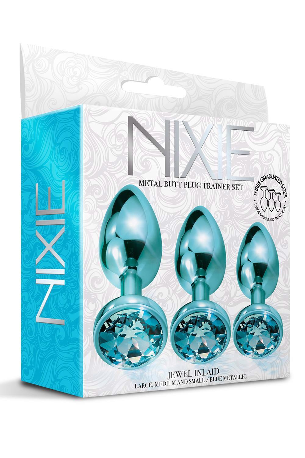 35-880185 NIXIE METAL BUTT PLUGÂ TRAINERÂ SET, BLUE METALLIC - obrazek 1