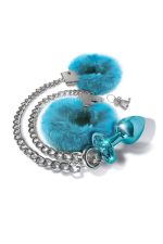 NIXIE METAL BUTT PLUG & FURRY HANDCUFF SET, MEDIUM, BLUE METALLIC - obrazek 2