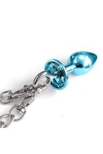 NIXIE METAL BUTT PLUG & FURRY HANDCUFF SET, MEDIUM, BLUE METALLIC - obrazek 4