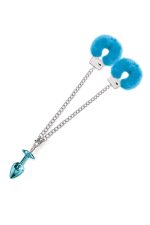 NIXIE METAL BUTT PLUG & FURRY HANDCUFF SET, MEDIUM, BLUE METALLIC - obrazek 5