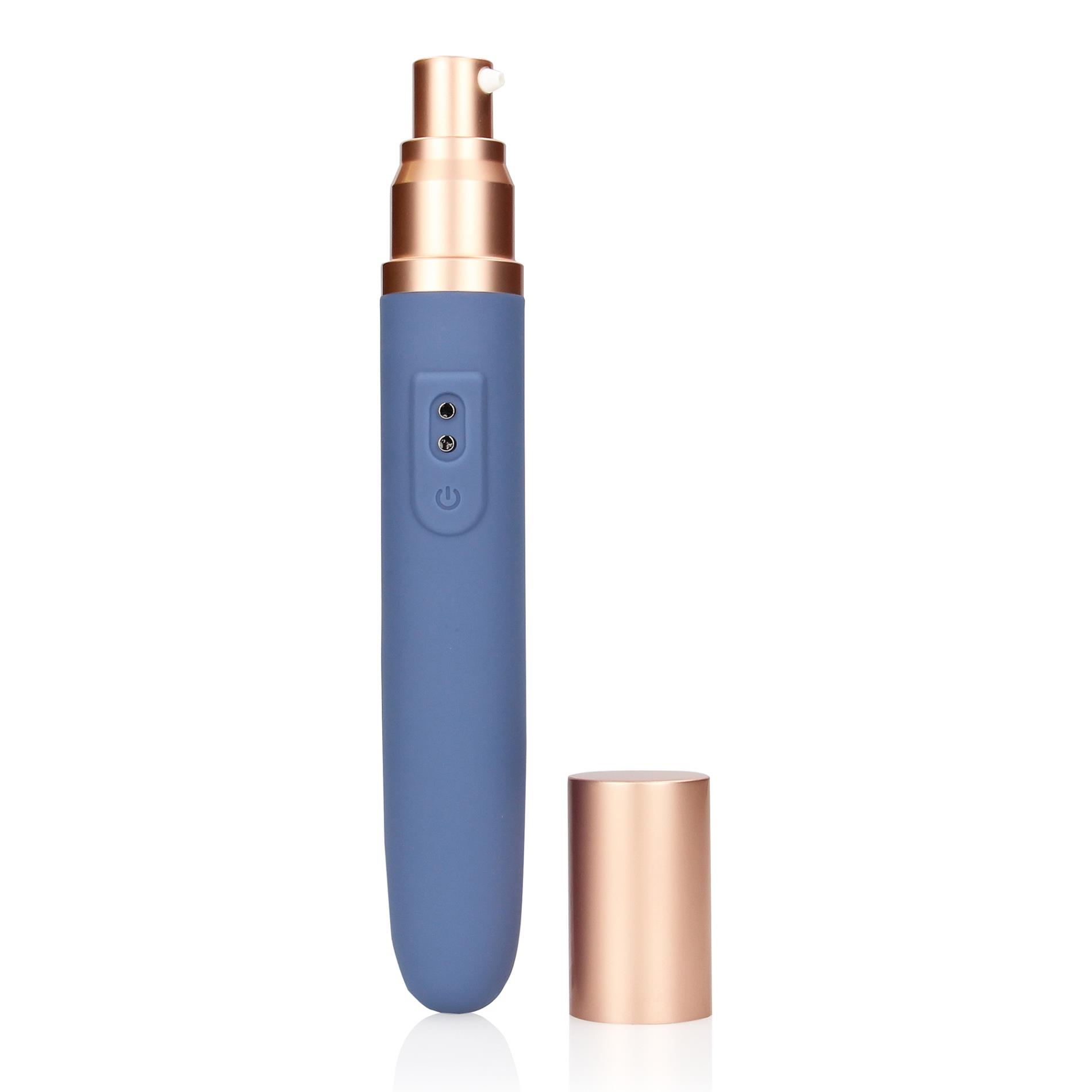 36-LOVE109BLU Travel Vibrator with Lube Compartment and Pump - obrazek 1