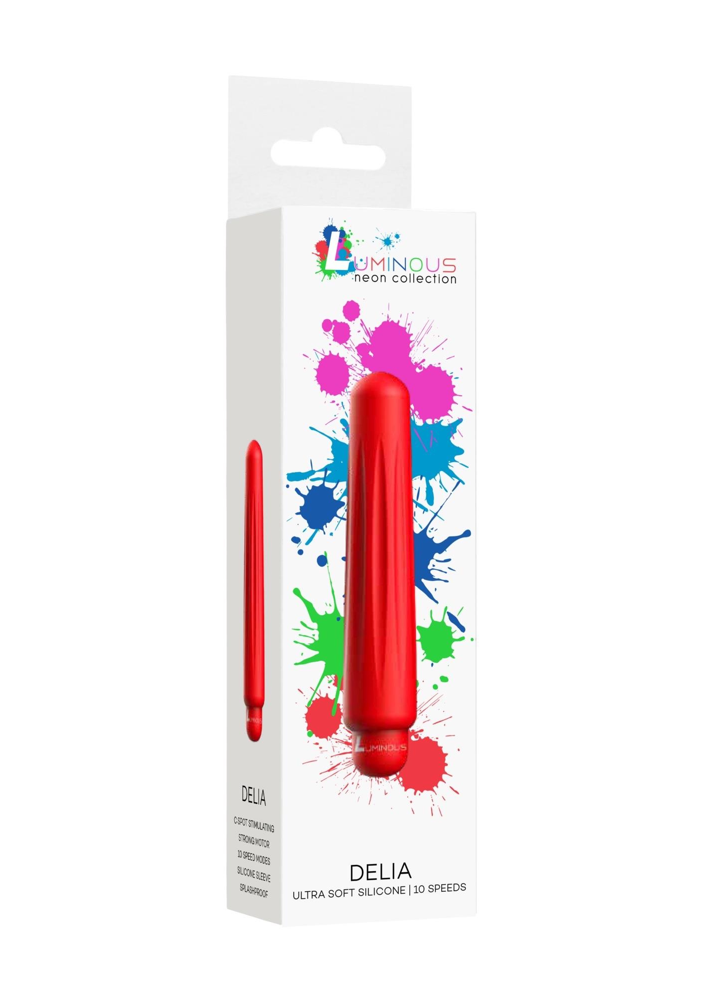 36-LUM011RED Delia - ABS Bullet With Sleeve - 10-Speeds - Red - obrazek 1