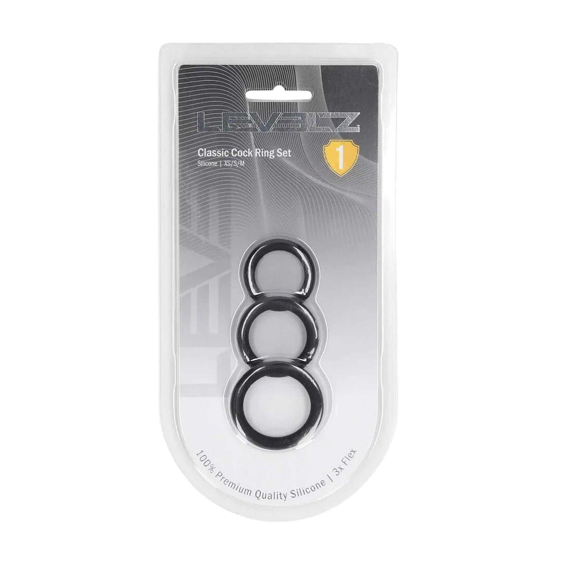 36-LVL01-0006BLK_01 Classic Silicone Cockring Set of 3 - XS/S/M - Black - obrazek 1