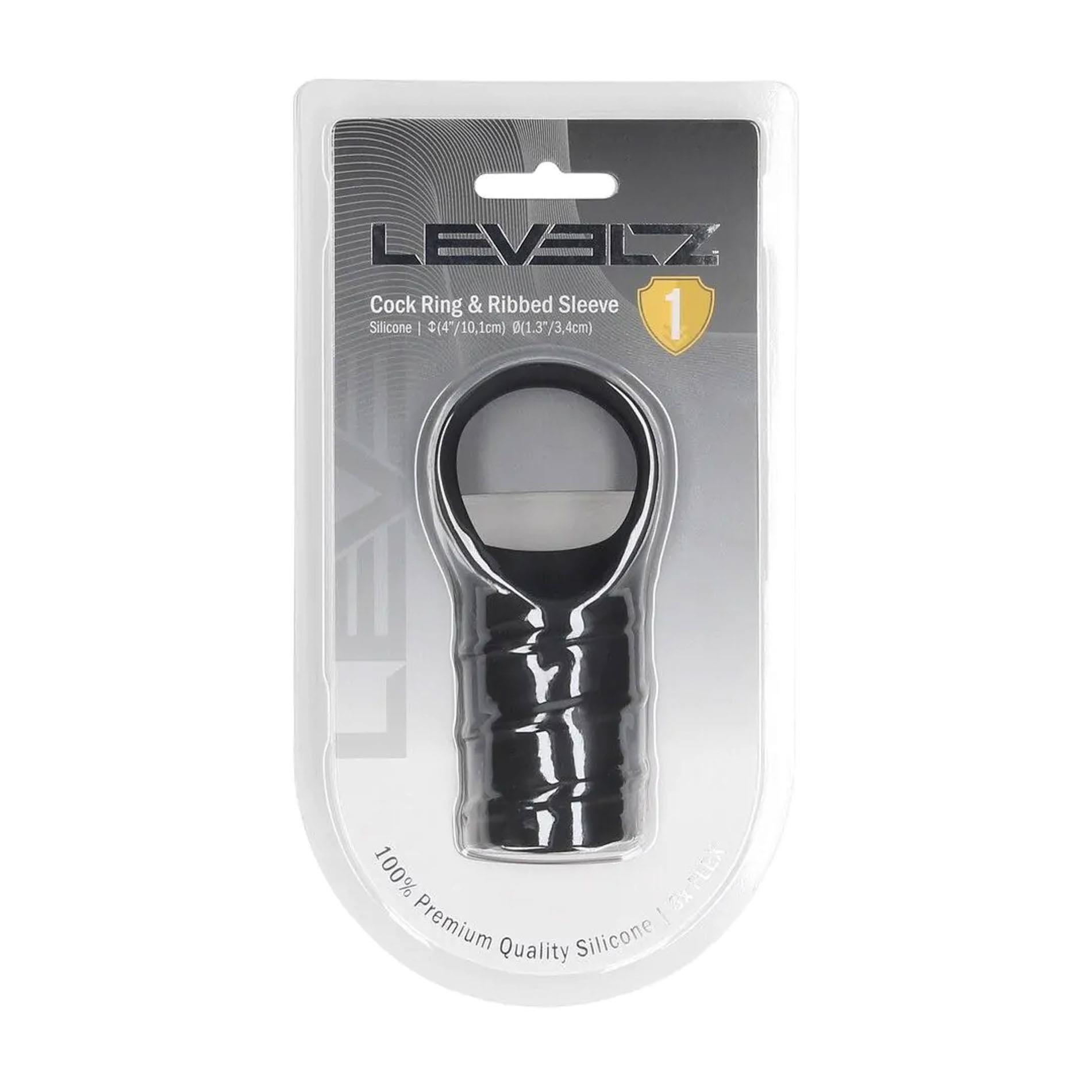 36-LVL01-0045BLK_01 Silicone Cockring and Ribbed Sleeve - Black - obrazek 1