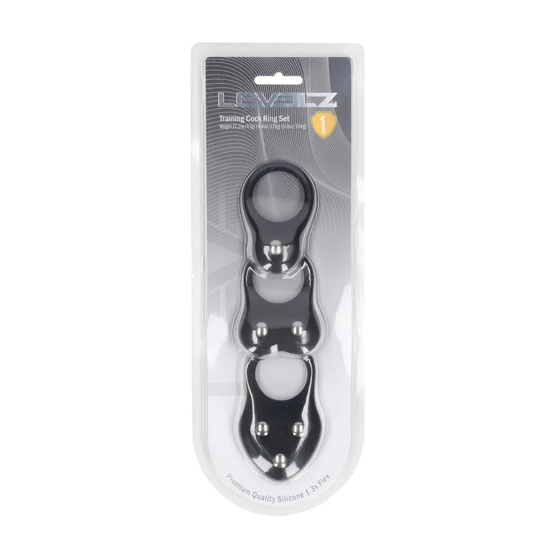 36-LVL01-0049BLK_01 Silicone Training Cockring Set of 3 - S/M/L - Black - obrazek 1
