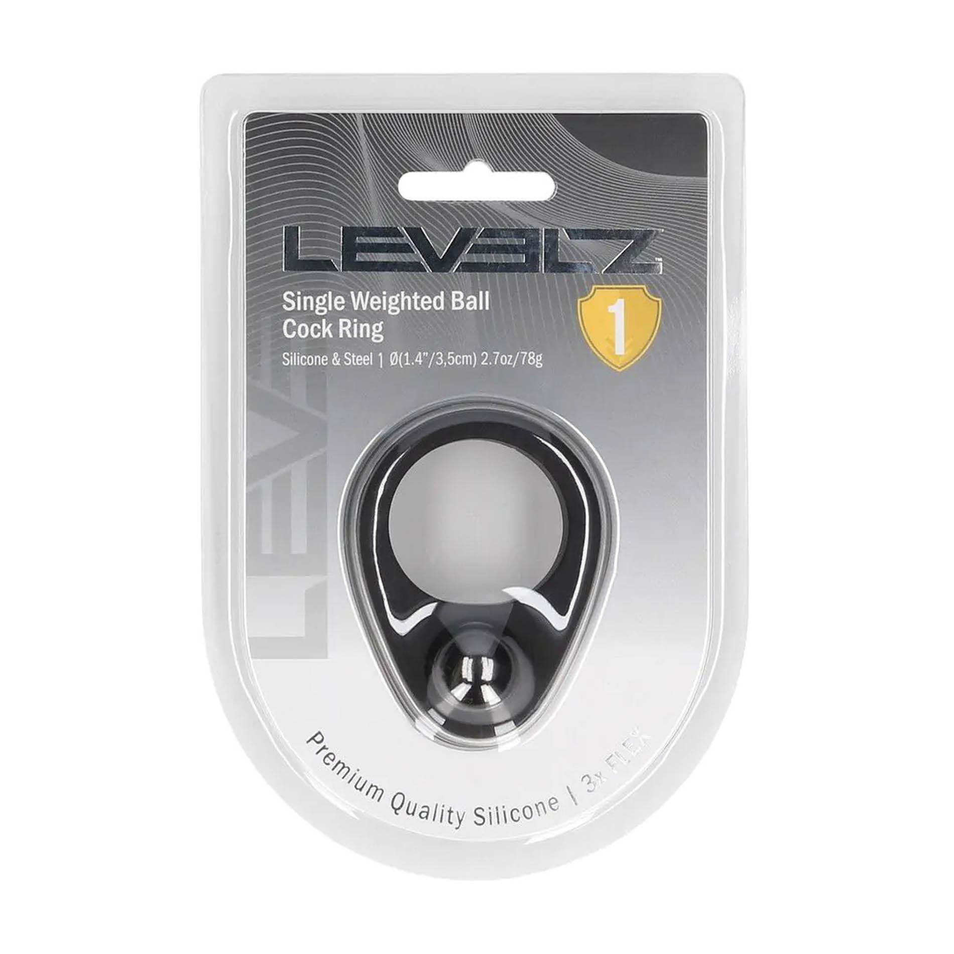 36-LVL01-0050BLK_01 Liquid Silicone Single Weighted Ball Cockring - Black - obrazek 1