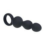 Beaded Silicone Anal Probe with Loop - Black - obrazek 4