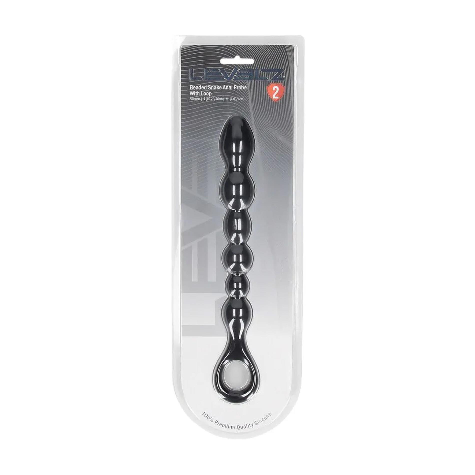 36-LVL02-0029BLK_01 Beaded Snake Silicone Anal Probe with Loop - Black - obrazek 1