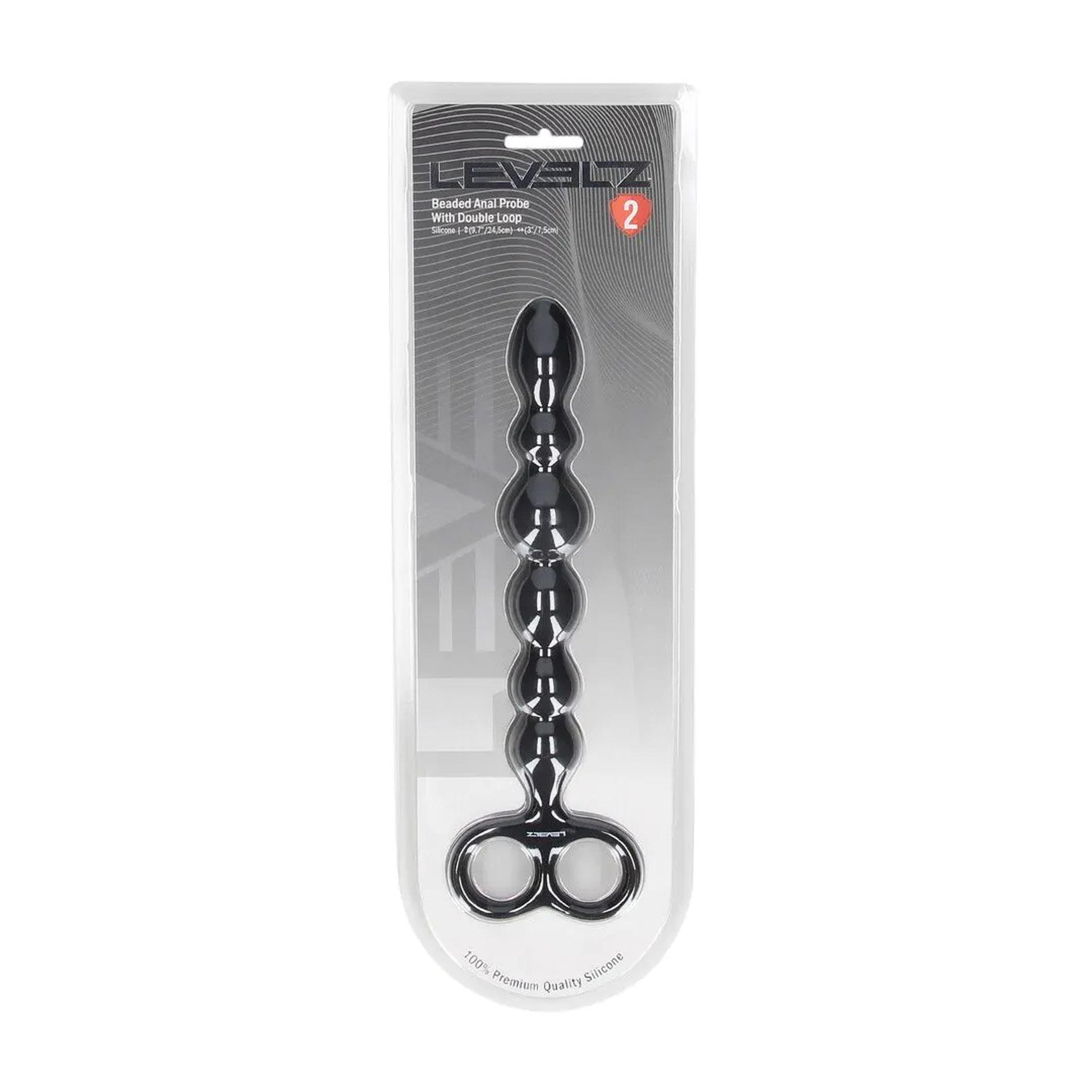 36-LVL02-0031BLK_01 Beaded Silicone Anal Probe with Double Loop - Black - obrazek 1