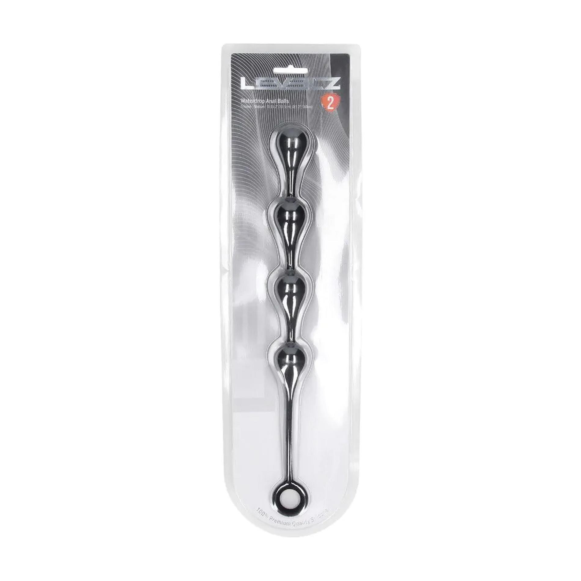 36-LVL02-0036BLK_01 Waterdrop Silicone Anal Balls -M - 30mm - Black - obrazek 1