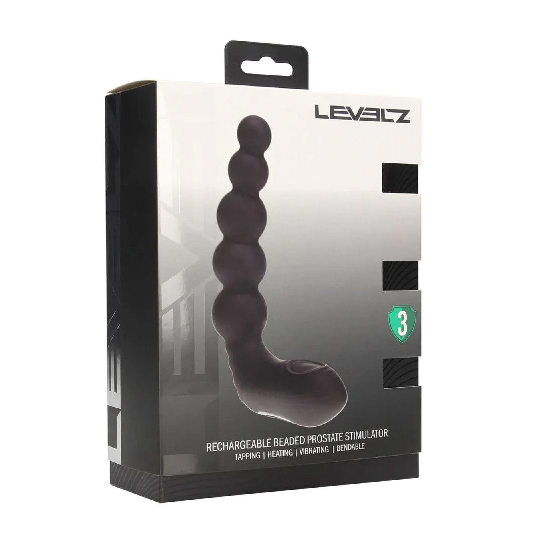 36-LVL03-0023BLK_01 Vibrating Heating Bendable Tapping Beaded Silicone Prostate Stimulator - Black - obrazek 1