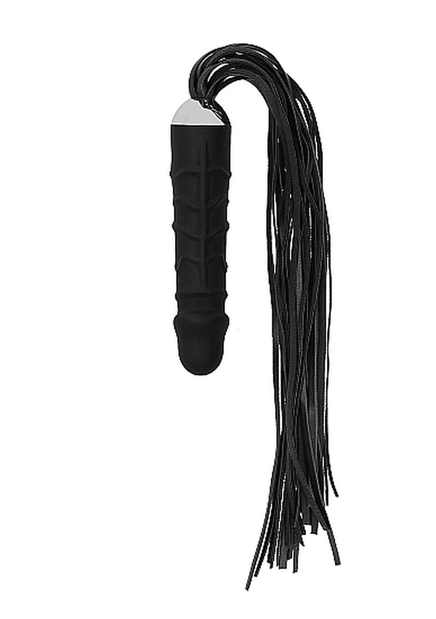 36-OU260BLK Black Whip with Realistic Silicone Dildo - Black - obrazek 1