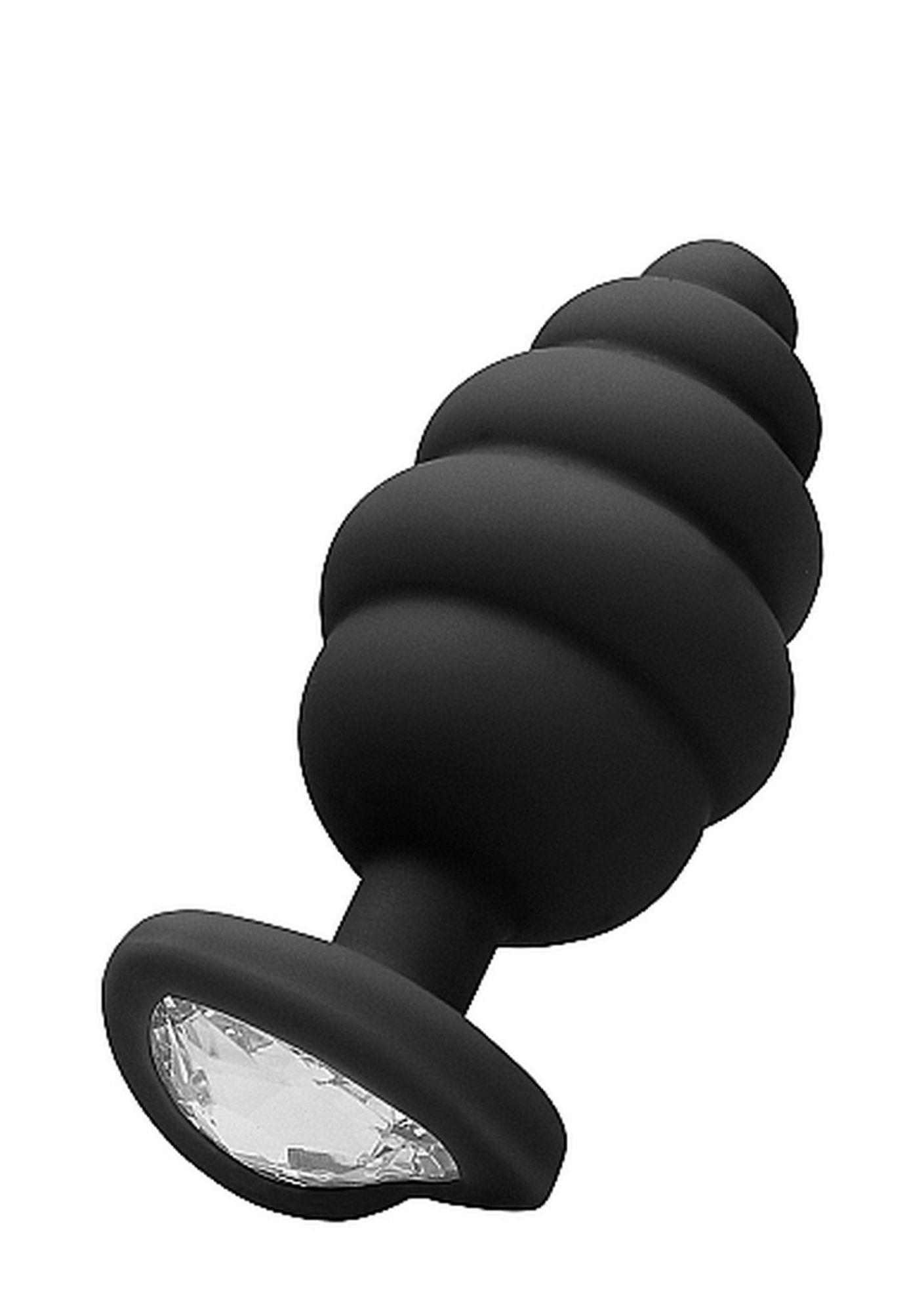 36-OU458BLK Large Ribbed Diamond Heart Plug - Black - obrazek 1