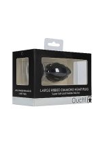 Large Ribbed Diamond Heart Plug - Black - obrazek 2