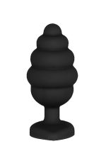 Large Ribbed Diamond Heart Plug - Black - obrazek 4