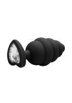 Large Ribbed Diamond Heart Plug - Black - obrazek 5