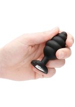 Large Ribbed Diamond Heart Plug - Black - obrazek 6