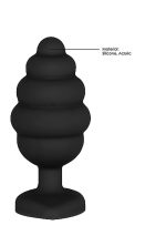 Large Ribbed Diamond Heart Plug - Black - obrazek 7