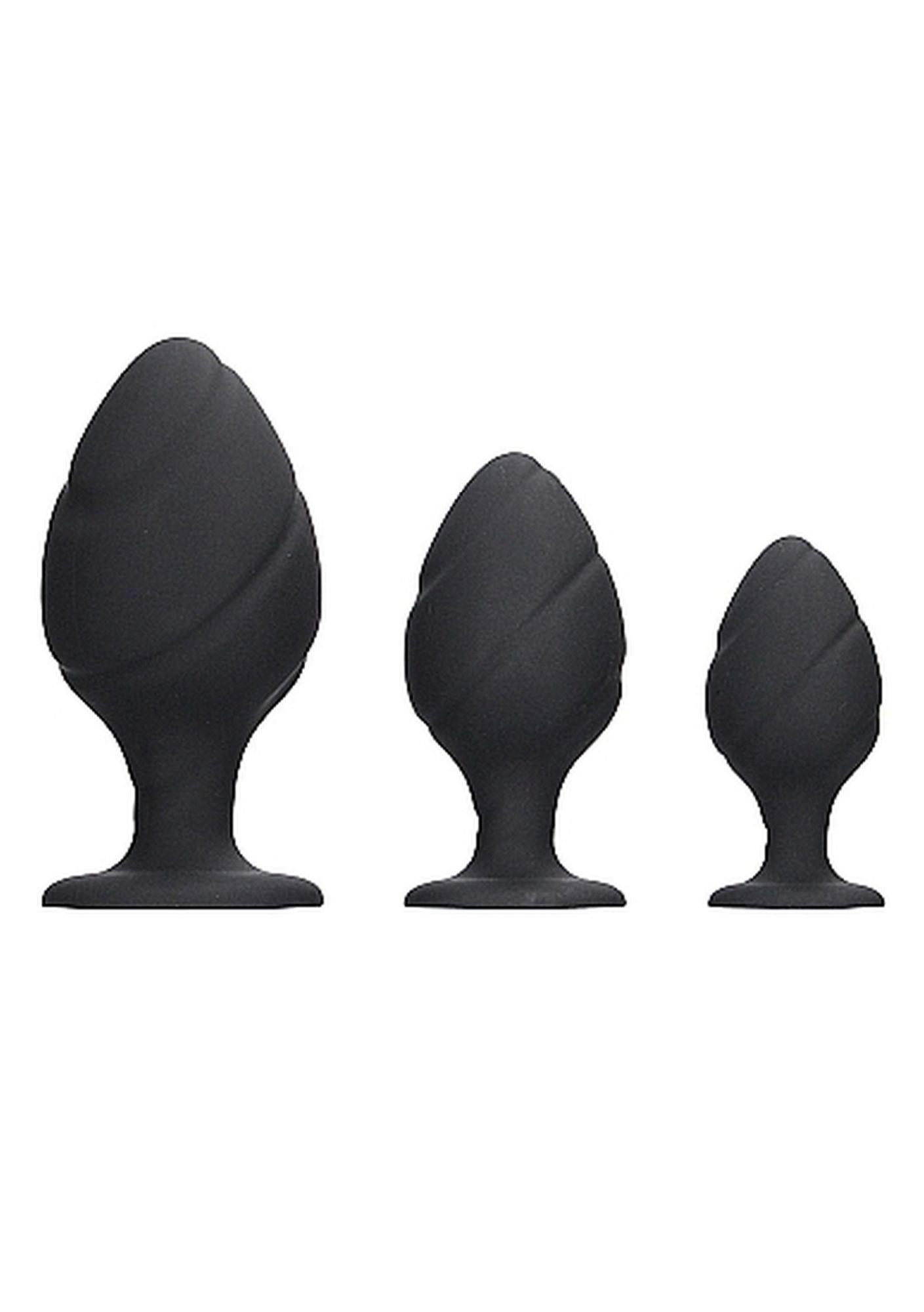36-OU491BLK Swirled Butt Plug Set - Black - obrazek 1