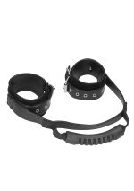 Bonded Leather Hand Cuffs With Handle - obrazek 2