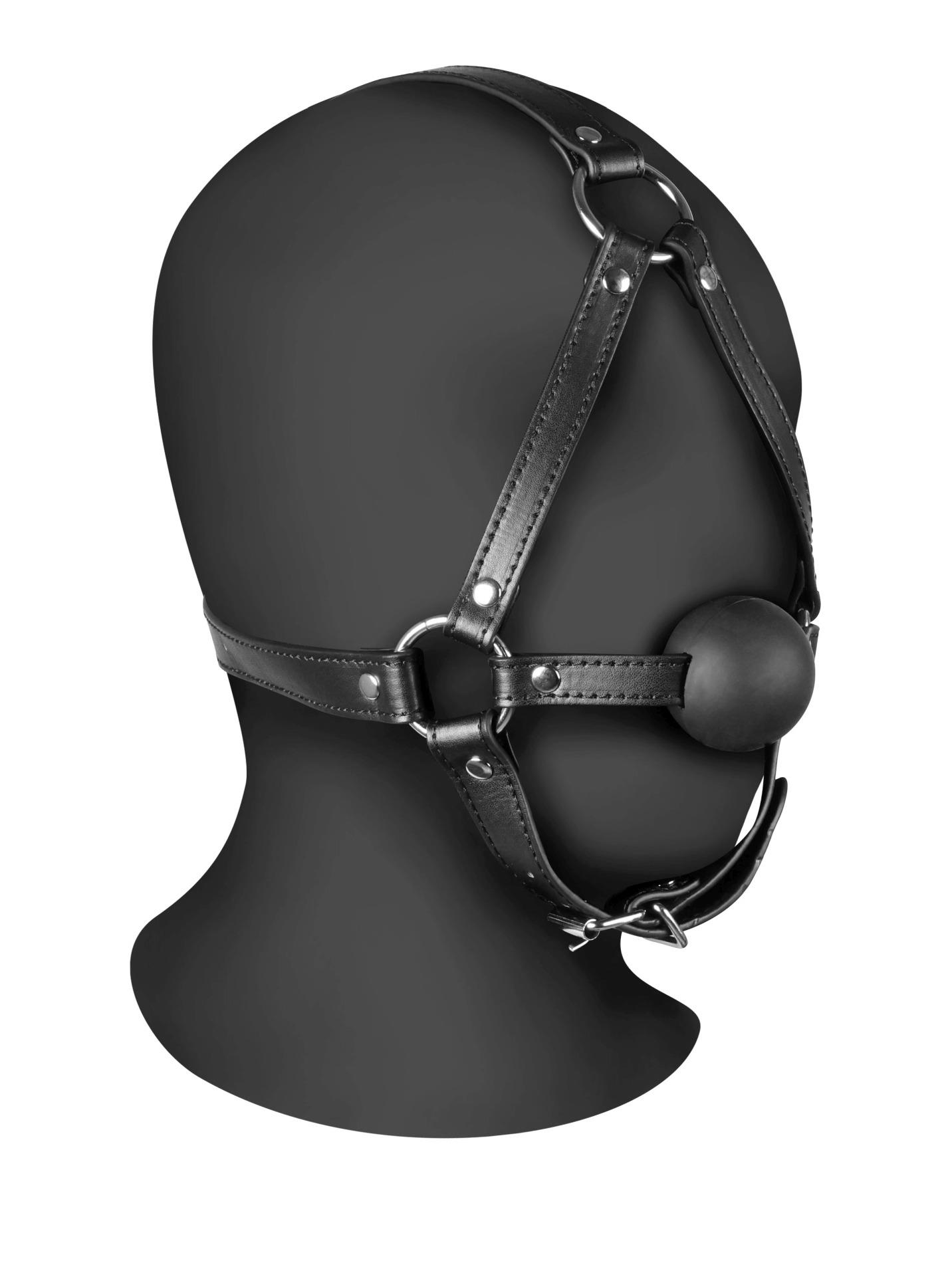 36-OU880BLK Head Harness with Solid Ball Gag - Black - obrazek 1