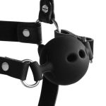 Head Harness with Breathable Ball Gag and Nose Hooks - Black - obrazek 4