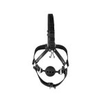 Head Harness with Breathable Ball Gag and Nose Hooks - Black - obrazek 5