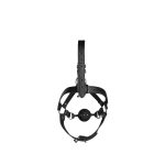 Head Harness with Breathable Ball Gag and Nose Hooks - Black - obrazek 9