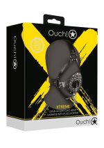 Open Mouth Gag Head Harness with Plug Stopper - Black - obrazek 2