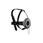 Open Mouth Gag Head Harness with Plug Stopper - Black - obrazek 7
