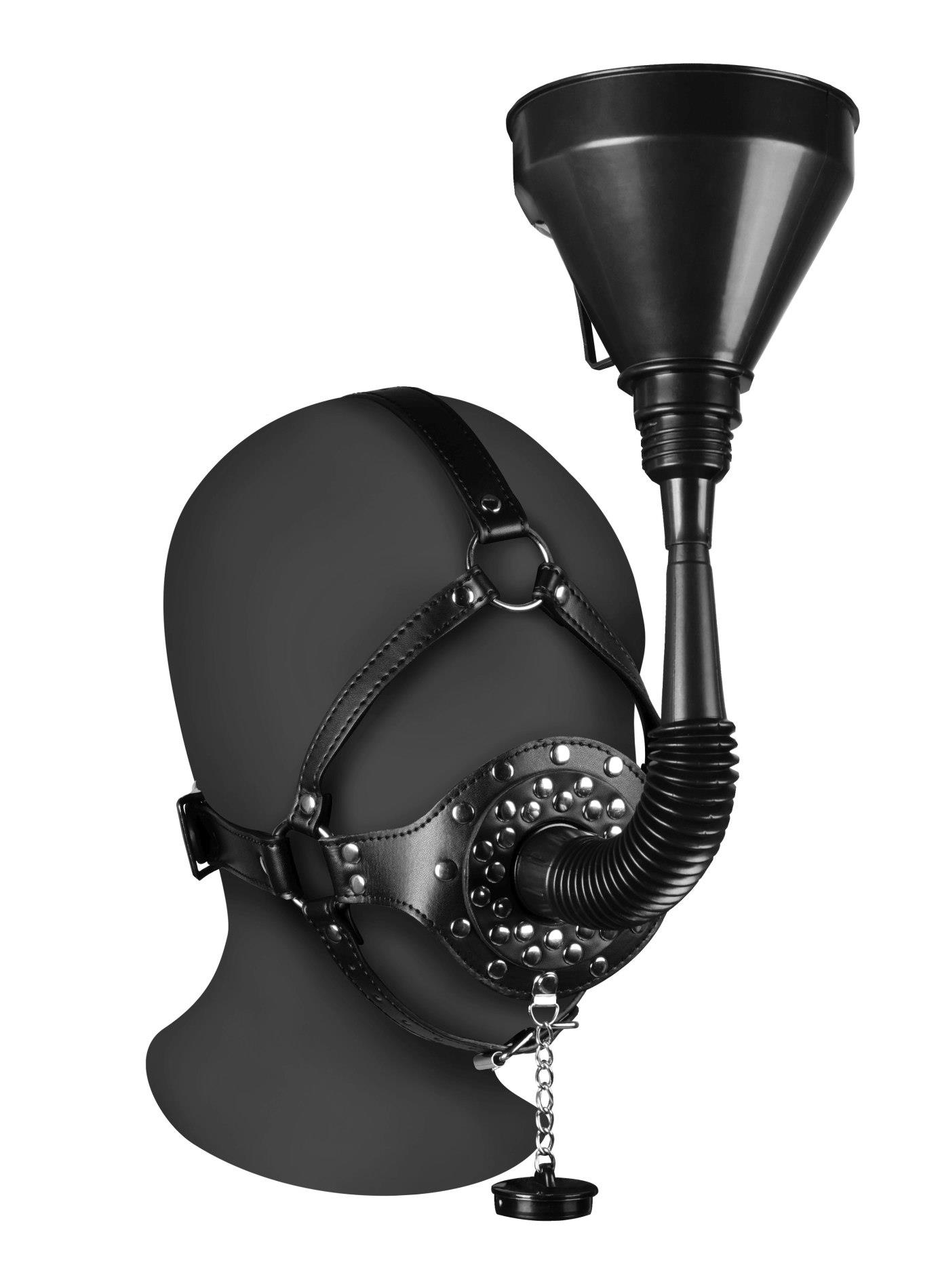 36-OU885BLK Open Mouth Gag Head Harness with Funnel - Black - obrazek 1