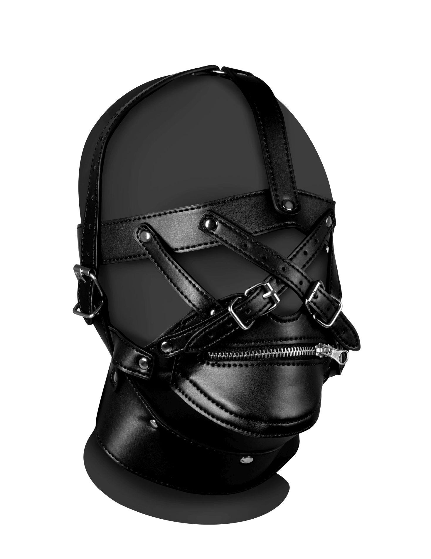 36-OU886BLK Head Harness with Zip-up Mouth and Lock - Black - obrazek 1