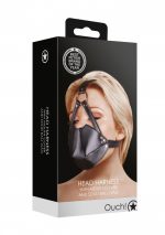 Head Harness with Mouth Cover and Solid Ball Gag - Black - obrazek 2