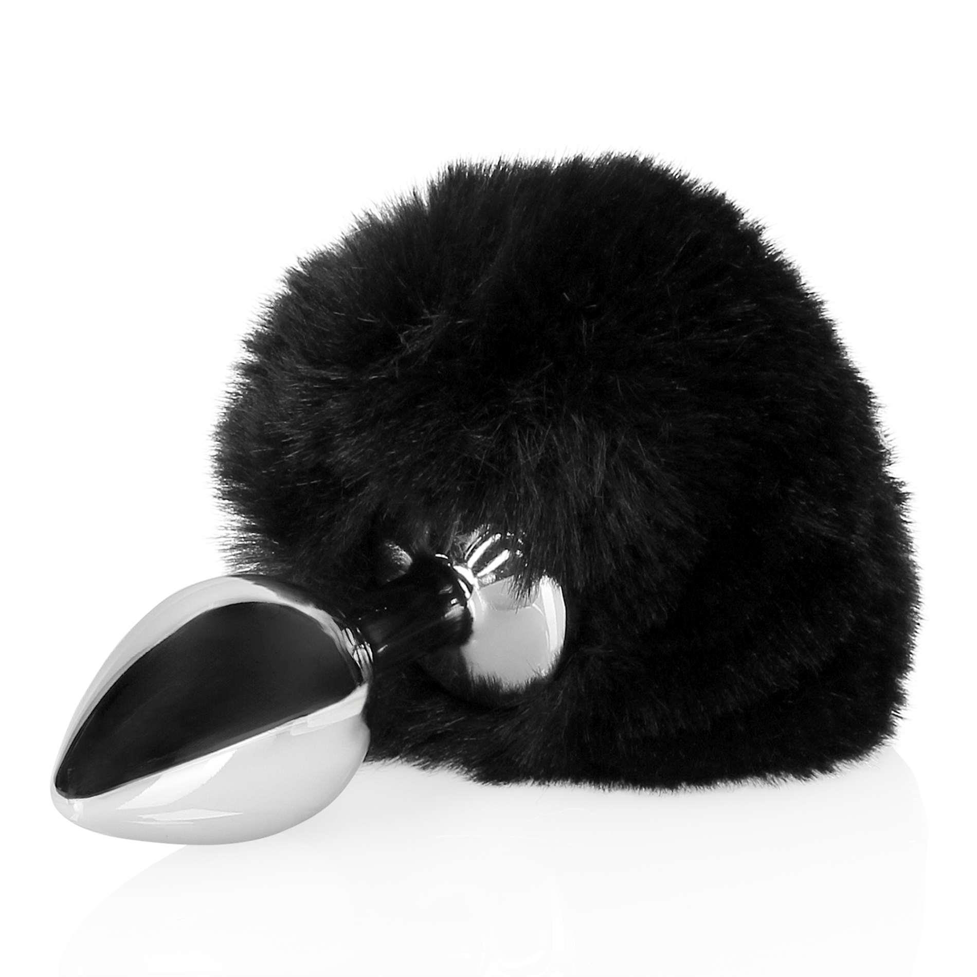 36-OU913BLK Bunny Tail with Metal Butt Plug - obrazek 1